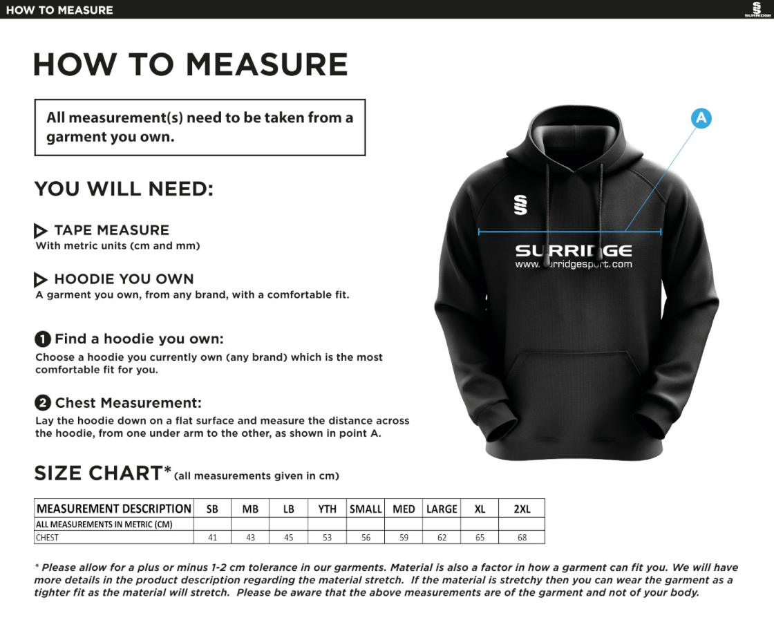 High Halstow CC - Blade Hoody - Size Guide