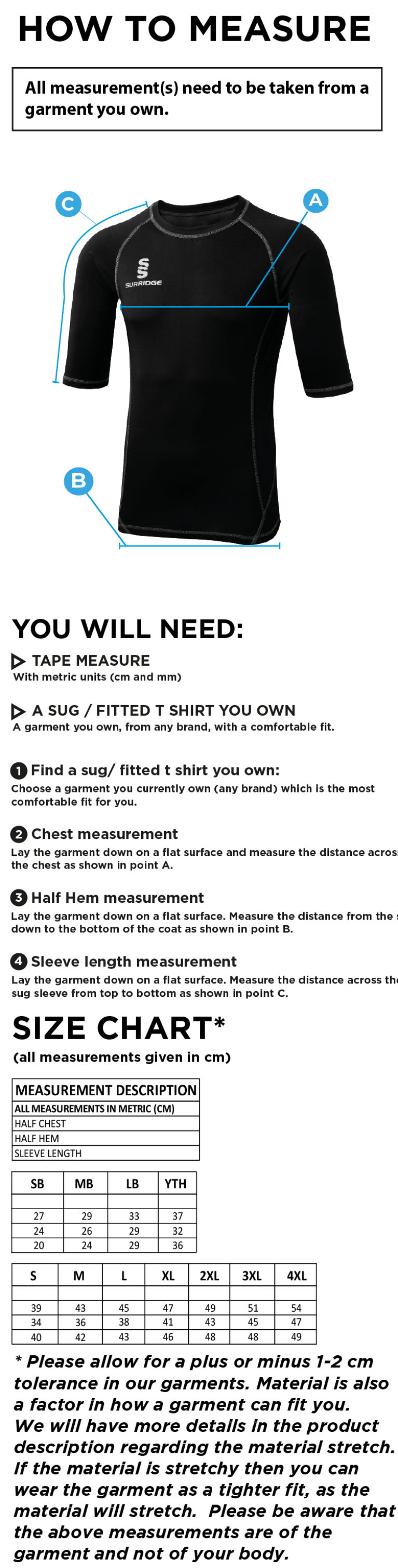 High Halstow CC - Premier Short Sleeve Sug - Size Guide