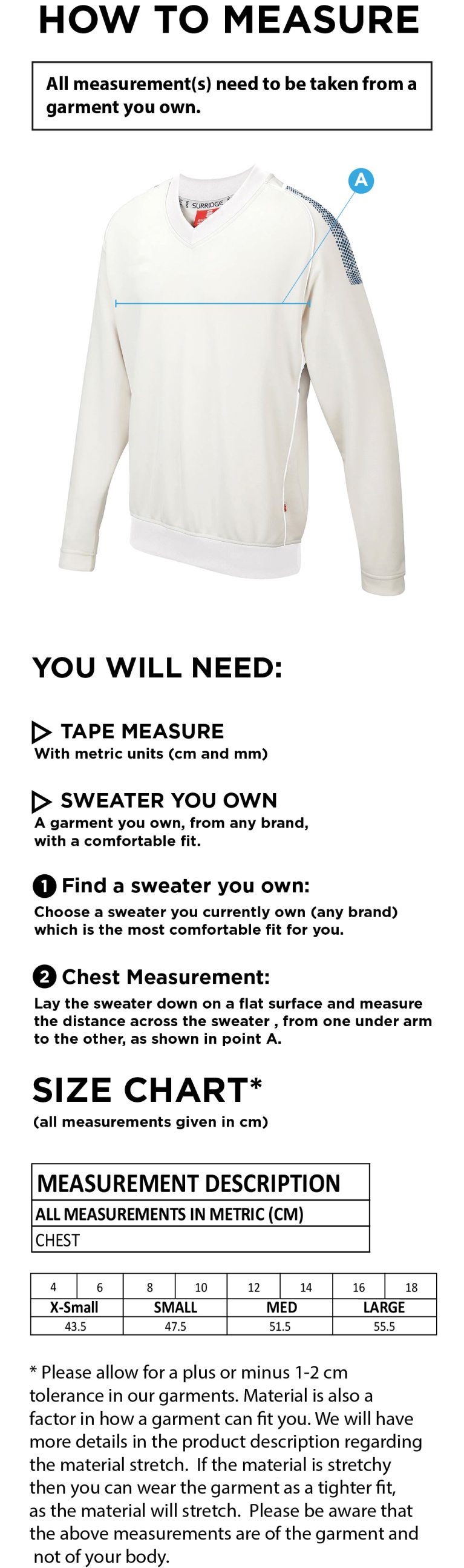High Halstow CC - Blast Long Sleeve Cricket Sweater - Women's Fit - Size Guide