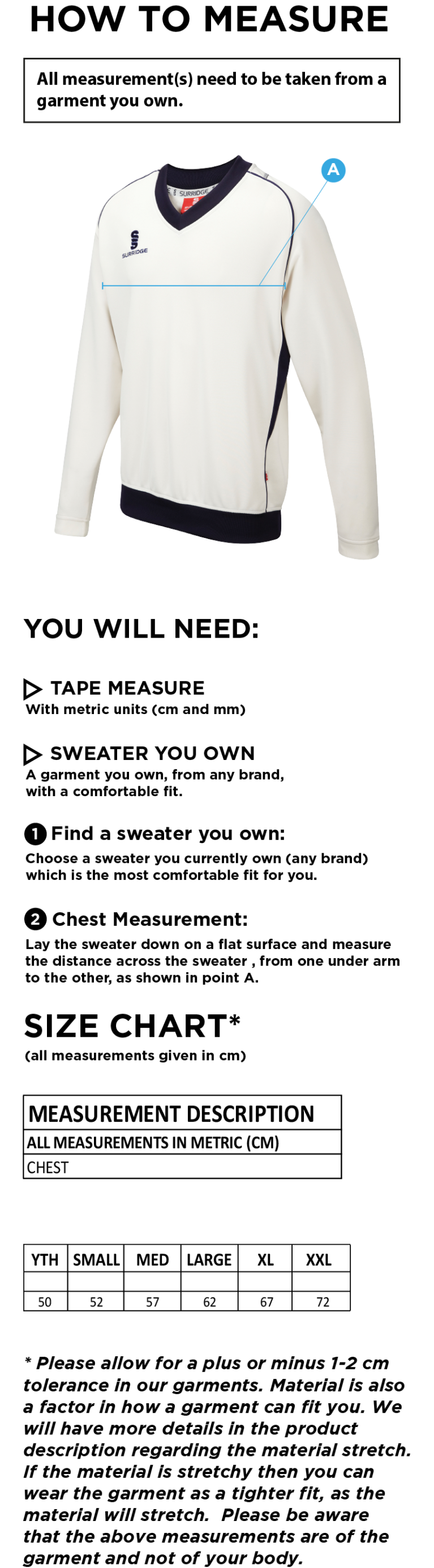 High Halstow CC - Curve Long Sleeve Sweater - Size Guide