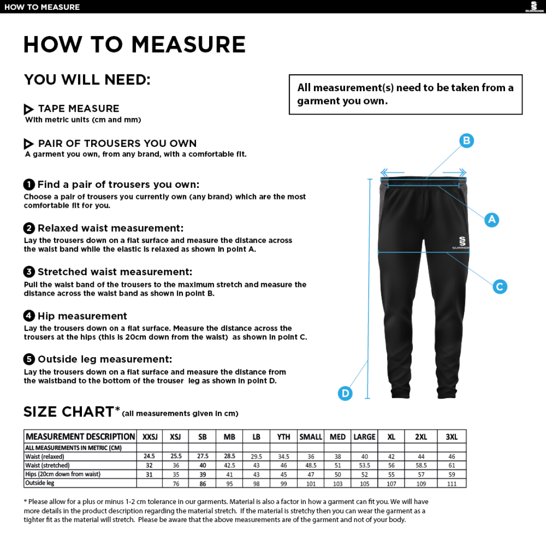 High Halstow CC - Tek Slim Pants - Size Guide
