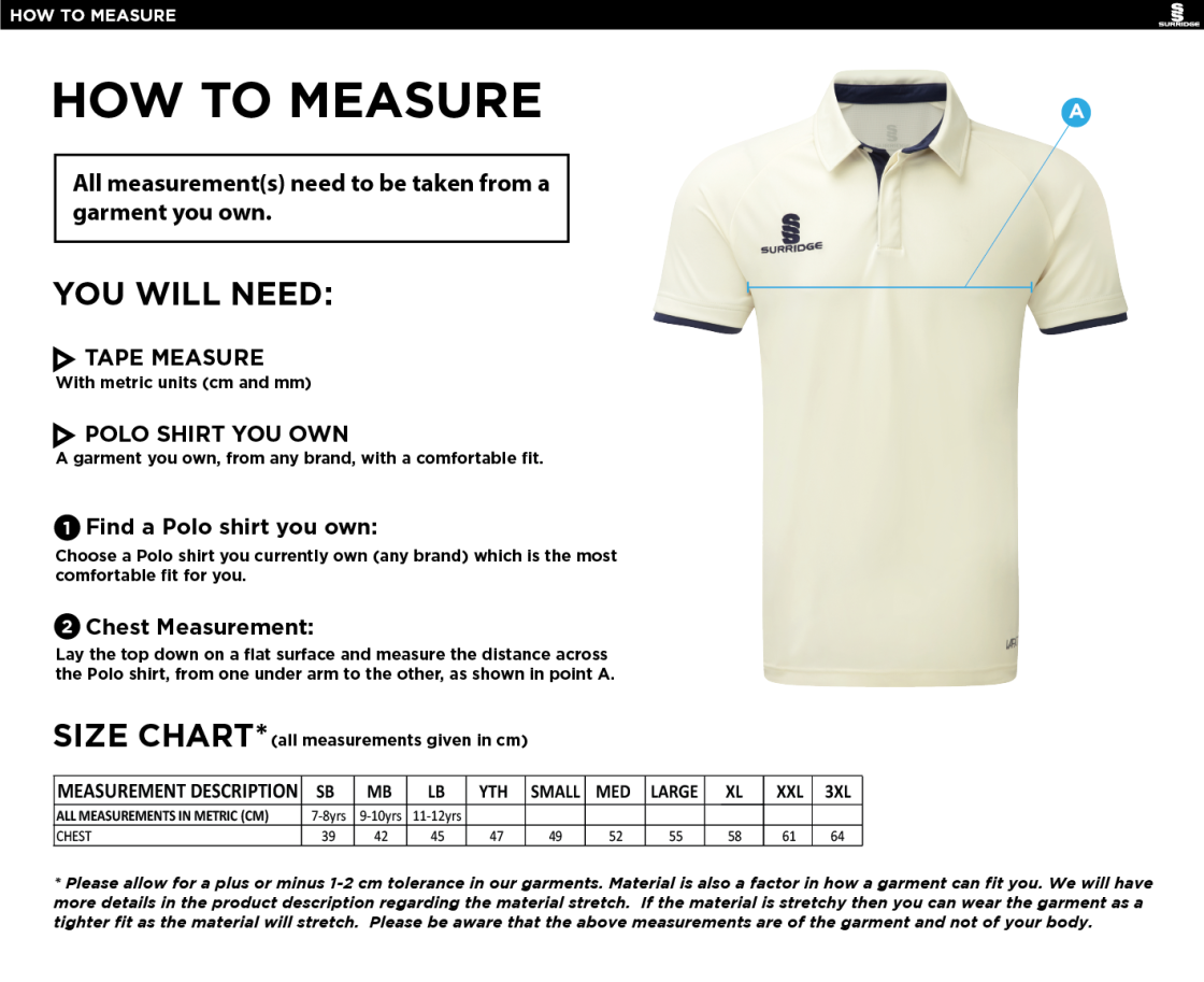 High Halstow CC - Ergo Short Sleeve Shirt - Size Guide
