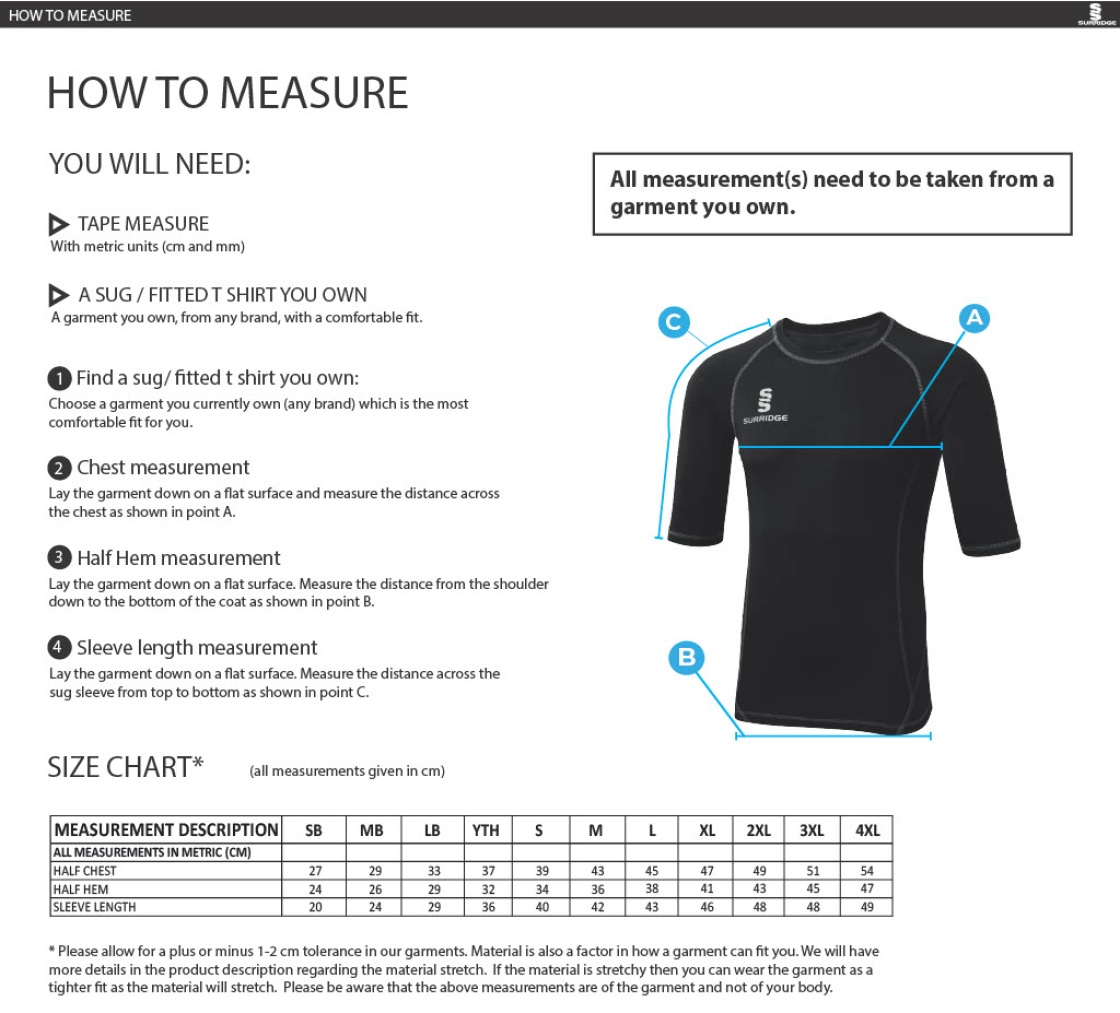 High Halstow CC - Premier Short Sleeve Sug - Size Guide