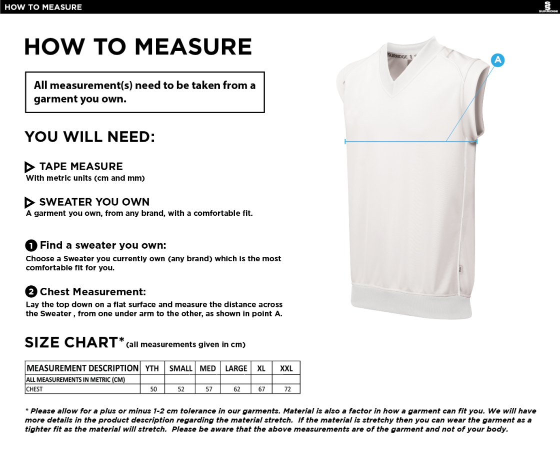 High Halstow CC - Curve Sleeveless Sweater - Size Guide