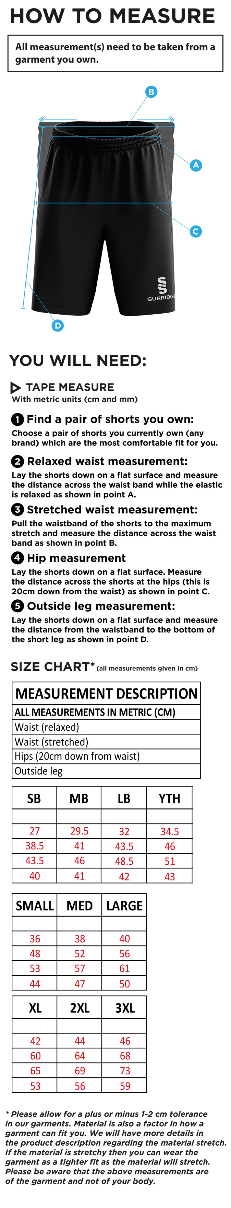 High Halstow CC - Blade Shorts - Size Guide