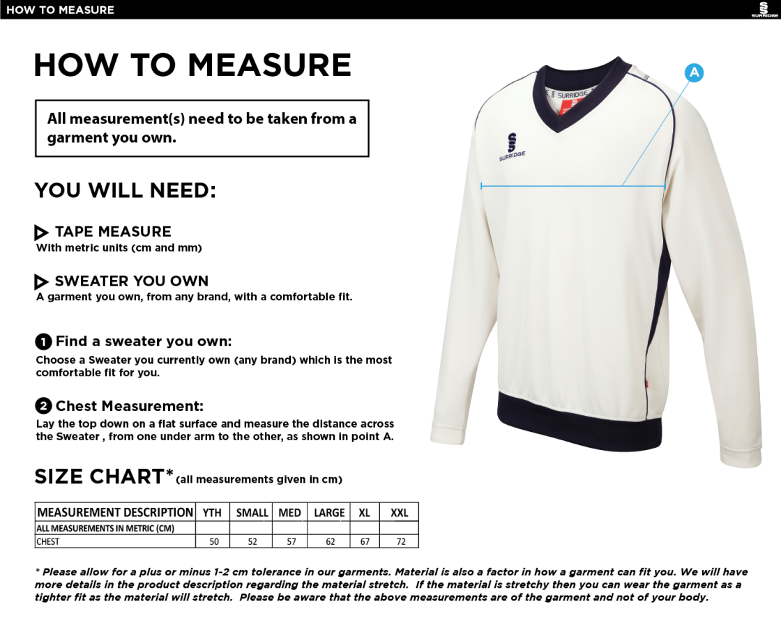 High Halstow CC - Curve Long Sleeve Sweater - Size Guide