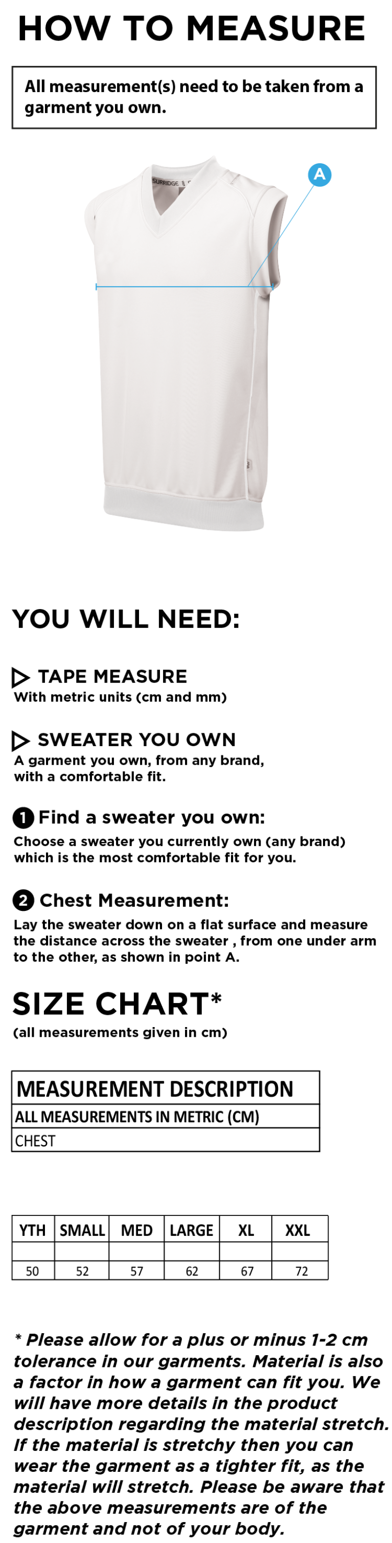 High Halstow CC - Curve Sleeveless Sweater - Size Guide