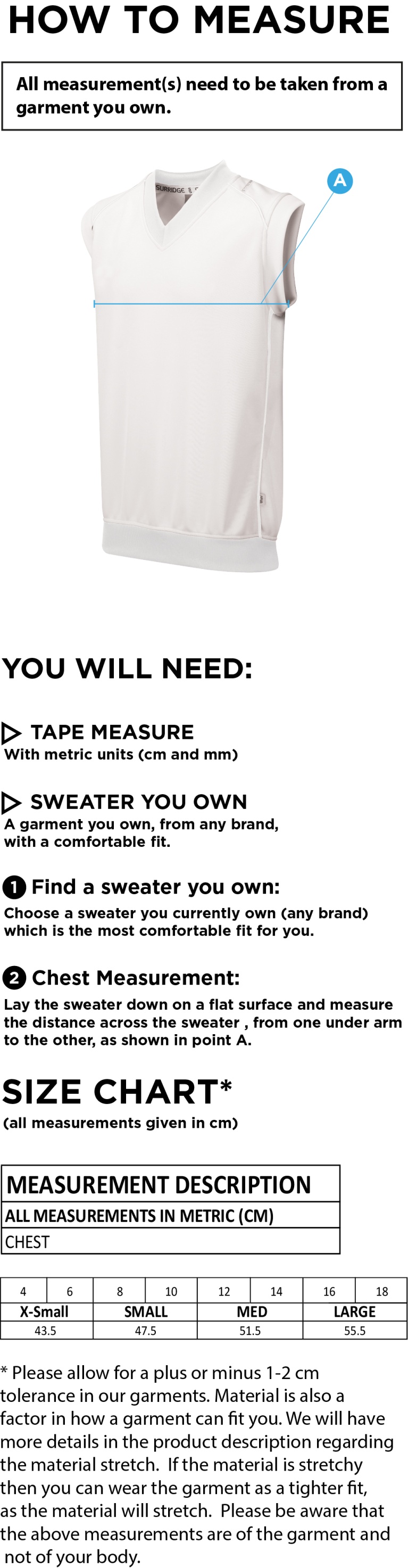 High Halstow CC - Blast Sleeveless Cricket Sweater - Women's Fit - Size Guide