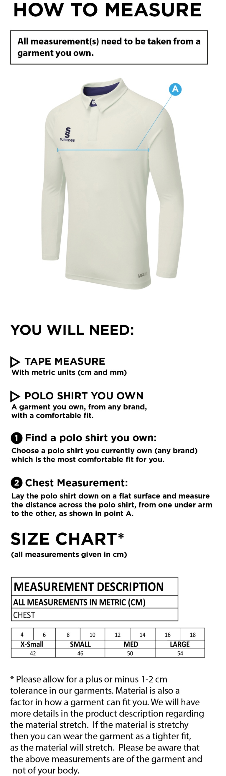 High Halstow CC - Dual Long Sleeve Cricket Shirt - Women's Fit - Size Guide