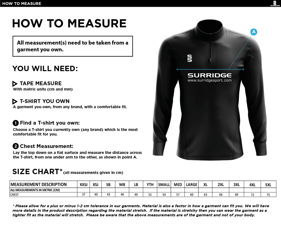 High Halstow CC - Blade Performance Top - Size Guide