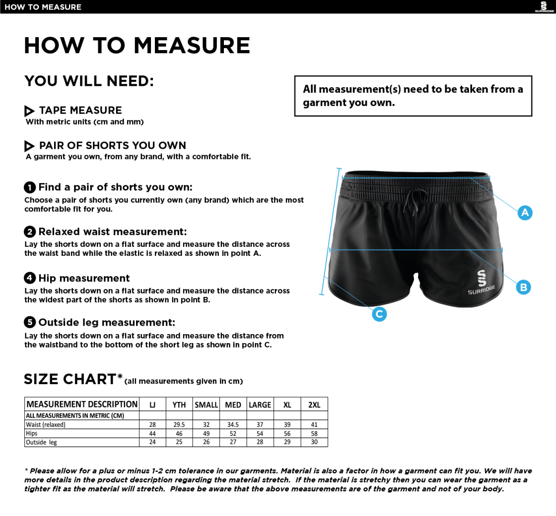 High Halstow CC - Ladies Dual Short - Size Guide