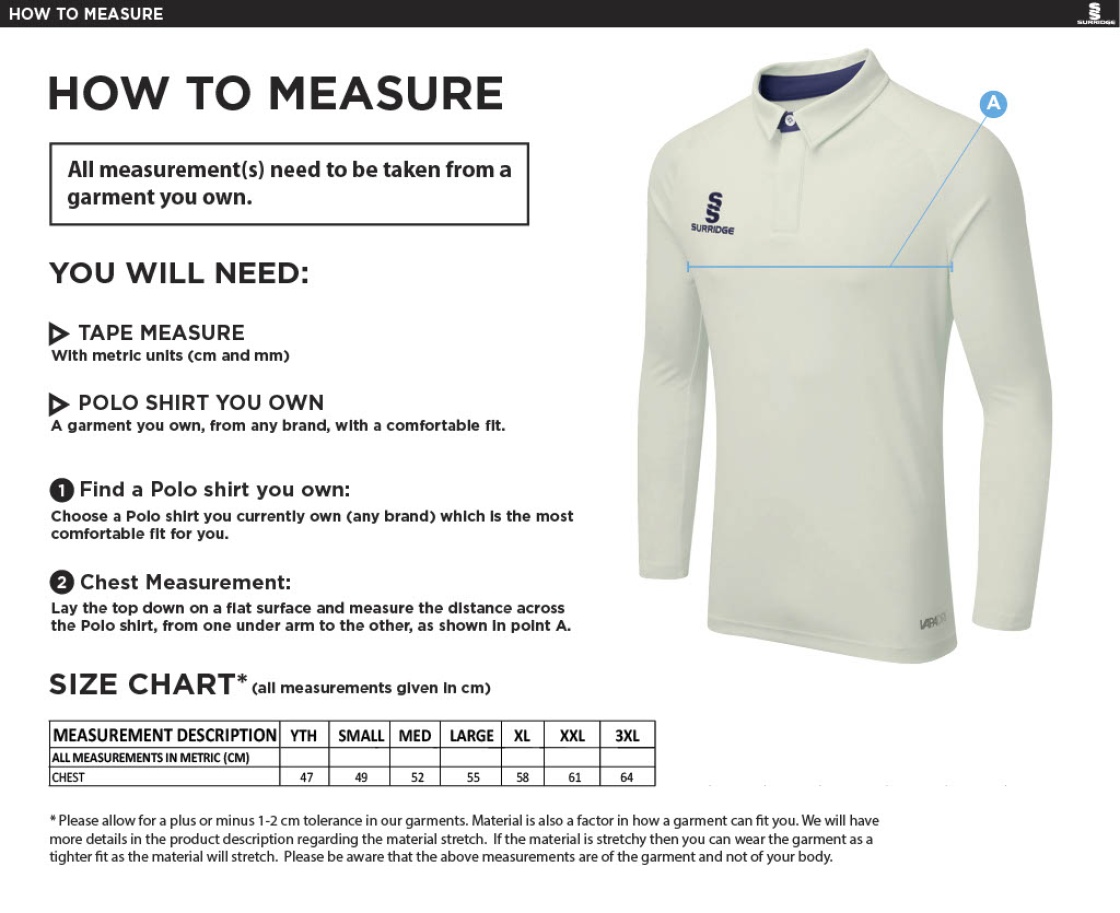High Halstow CC - Ergo Long Sleeve Shirt - Size Guide