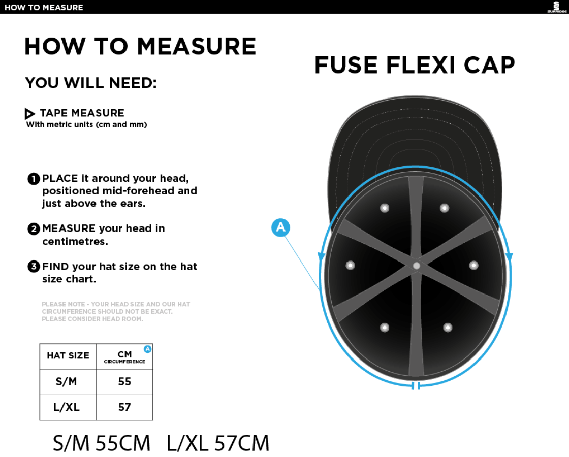 HIGH HALSTOW CC Fuse Flexi Cap - Maroon - Size Guide