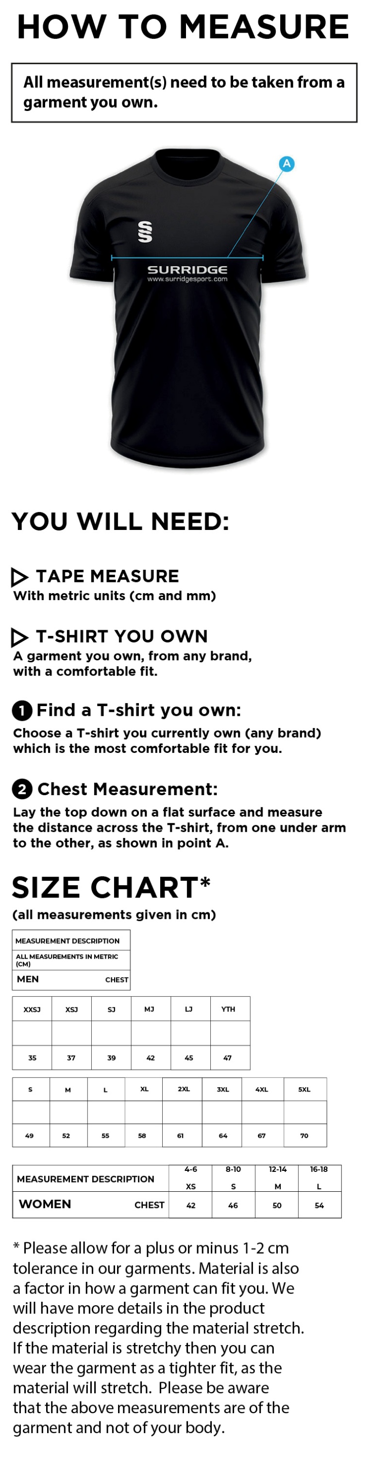 High Halstow CC - Target Short Sleeved Shirt - Junior Teams - Size Guide