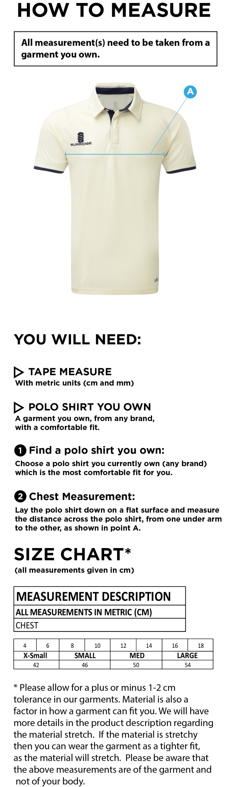 High Halstow CC - Dual Short Sleeve Cricket Shirt - Women's Fit - Size Guide