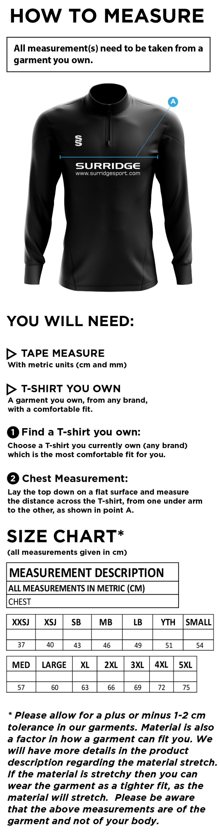 High Halstow CC - Blade Performance Top - Size Guide